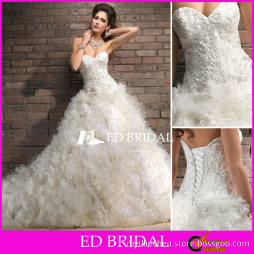 Sweetheart Ruffle Tulle Skirt Wedding Gowns Bridal Gowns with Beaded Appliques